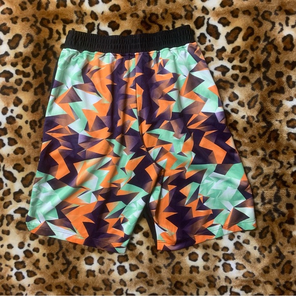 Nike Dri-FIT Shorts with Green and Orange Geometric Design - Picture 1 of 4